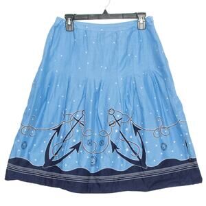 Pendleton Skirt Anchor Nautical Coastal Cottage Rockabilly Novelty Beachy Blue 8